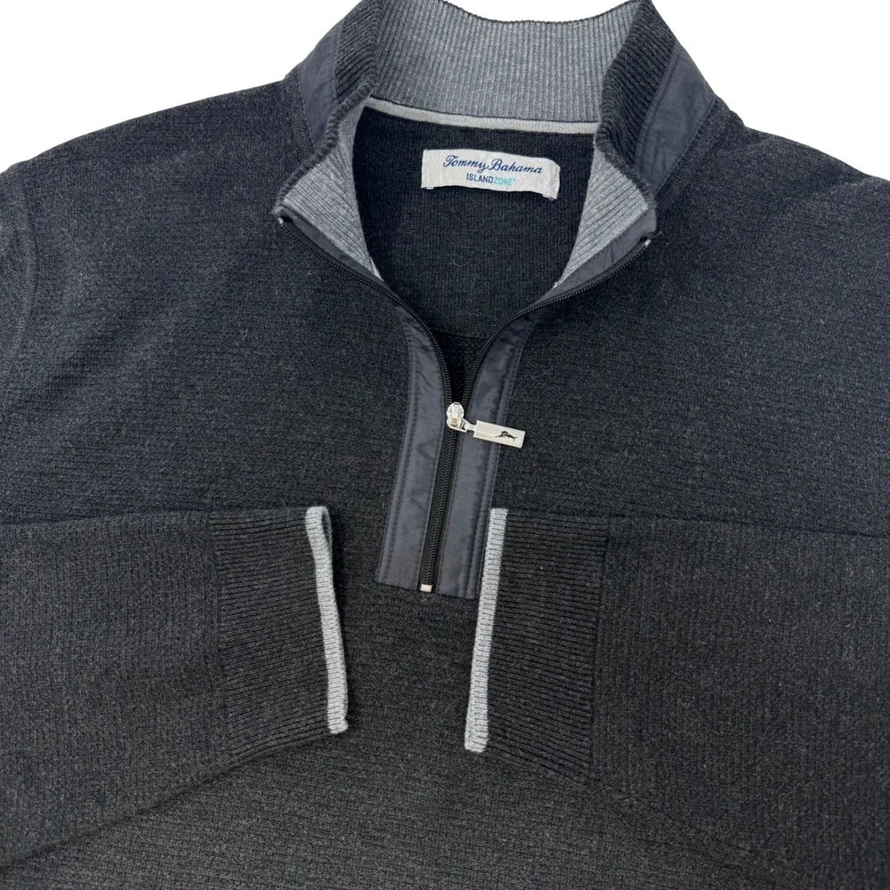 Tommy Bahama IslandZone Mens XL Gray 1/4 Zip Pullover Cotton Coolmax Sweater